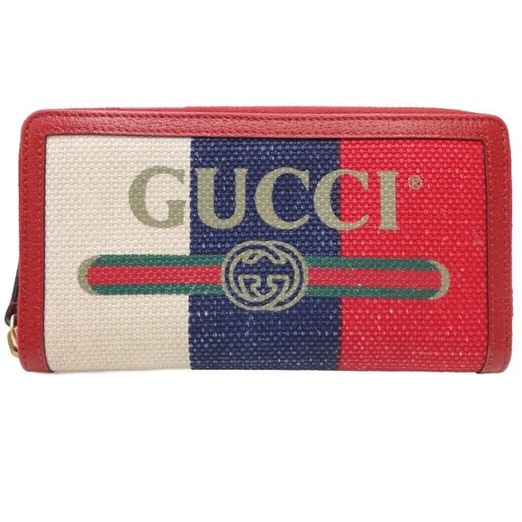 GUCCI Printed Zip Around Wallet 524790 Canvas x Leather Red Blue White - Picture 1 of 10